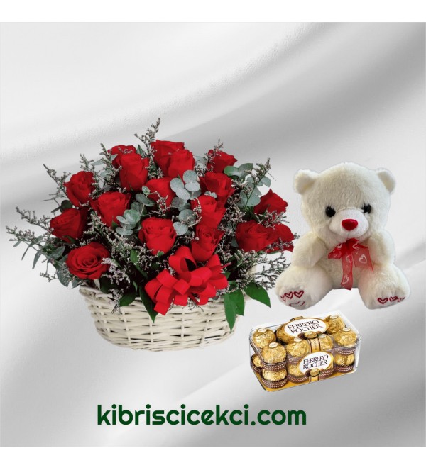 Sepette 15 Kırmızı Gül Ayıcık 16'lı Ferrero Çikolata